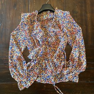 ASOS Floral Wrap Blouse With Ruffle Trim